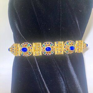 Barbara Garwood Lapis Bracelet Collectable Mongolian Art 24K over Sterling